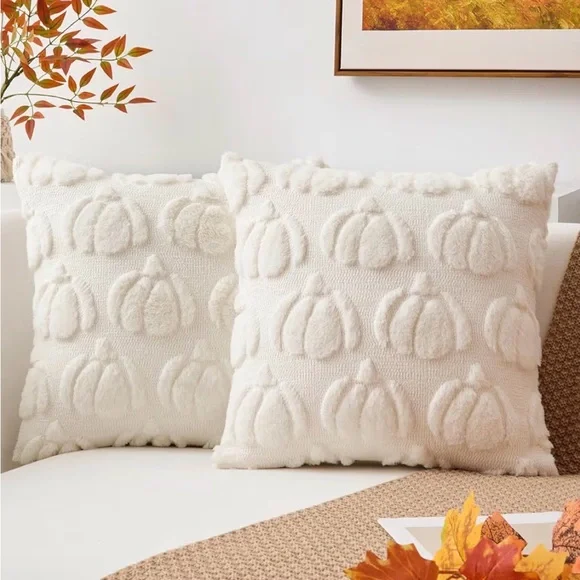 Elegant Pumpkin Cream Accent Pillow Case x2 NWT - Picture 7 of 7